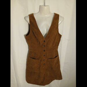 Shein brown corduroy jumper mini dress w patch pockets medium